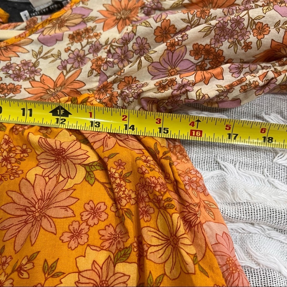 American Eagle Orange Floral Babydoll Mini Dress Sz XS Cottagecore Beach Light - Picture 11 of 13